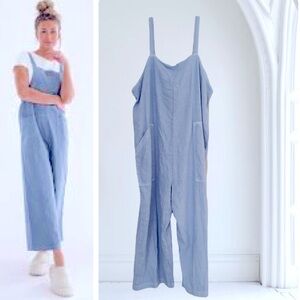UNIVERSAL THREAD Light Blue Linen-Blend Wide Leg Jumpsuit - XL